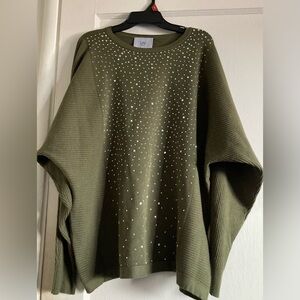 Milano Olive Green Top with Rhinestone Accents